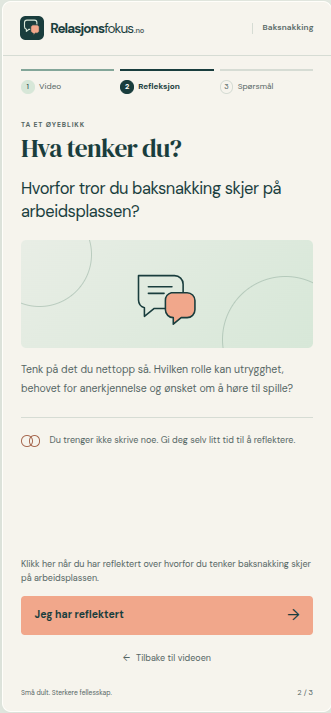 Bilde 2 fra mobilmodulen om baksnakking på jobb
