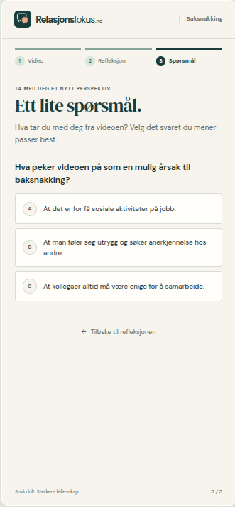 Bilde 3 fra mobilmodulen om baksnakking på jobb